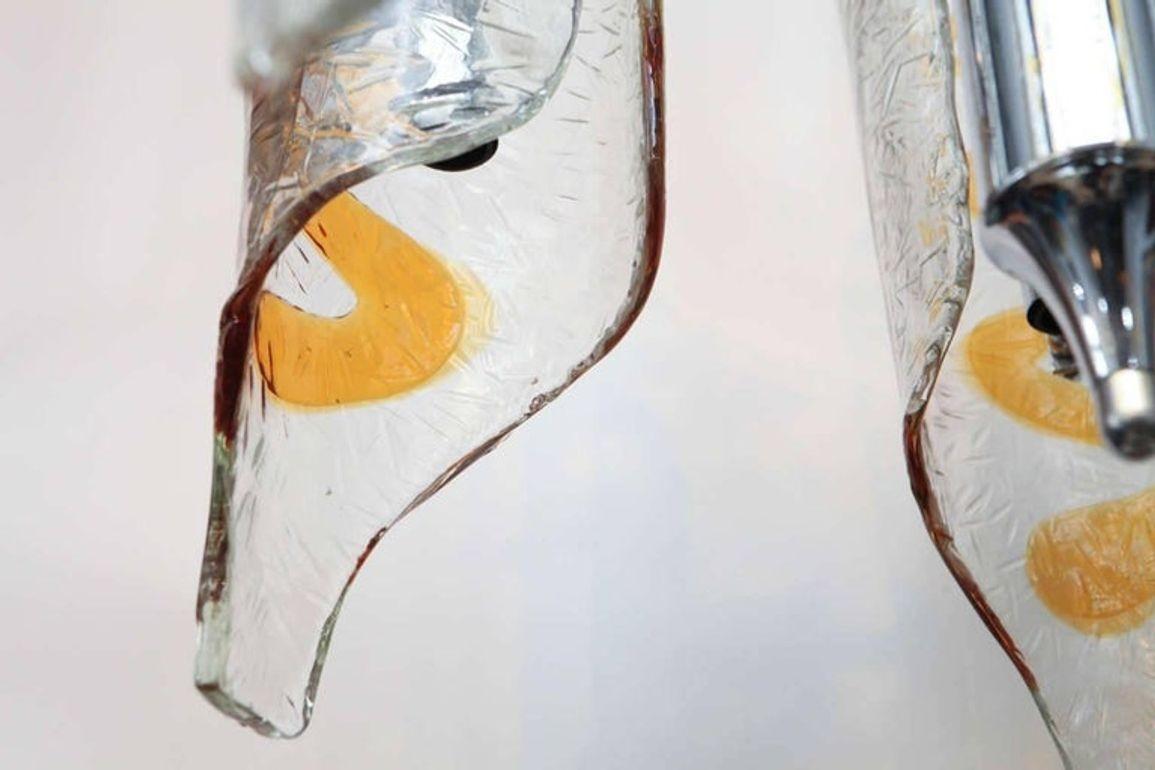 Araña italiana tubular de cristal de Murano transparente y ámbar diseñada por Mazzega, años 70 finales del siglo XX en venta