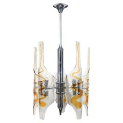 Italian Tubular Clear & Amber Murano Glass Chandelier Designed by Mazzega, 1970s