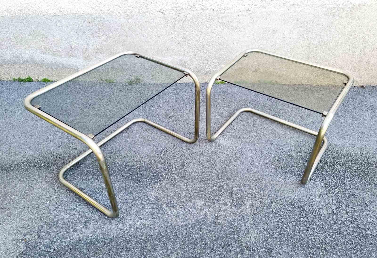 Mesas nido tubulares italianas de estilo Bauhaus, Italia años 50, Pareja Acero en venta