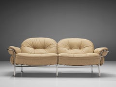 Italian Tubular Two Seat Sofa in Leather