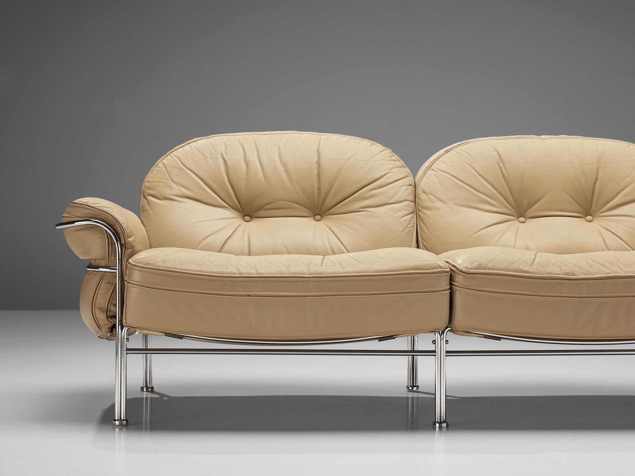 Mid-Century Modern Italian Tubular Two Seat Sofa in Leather
