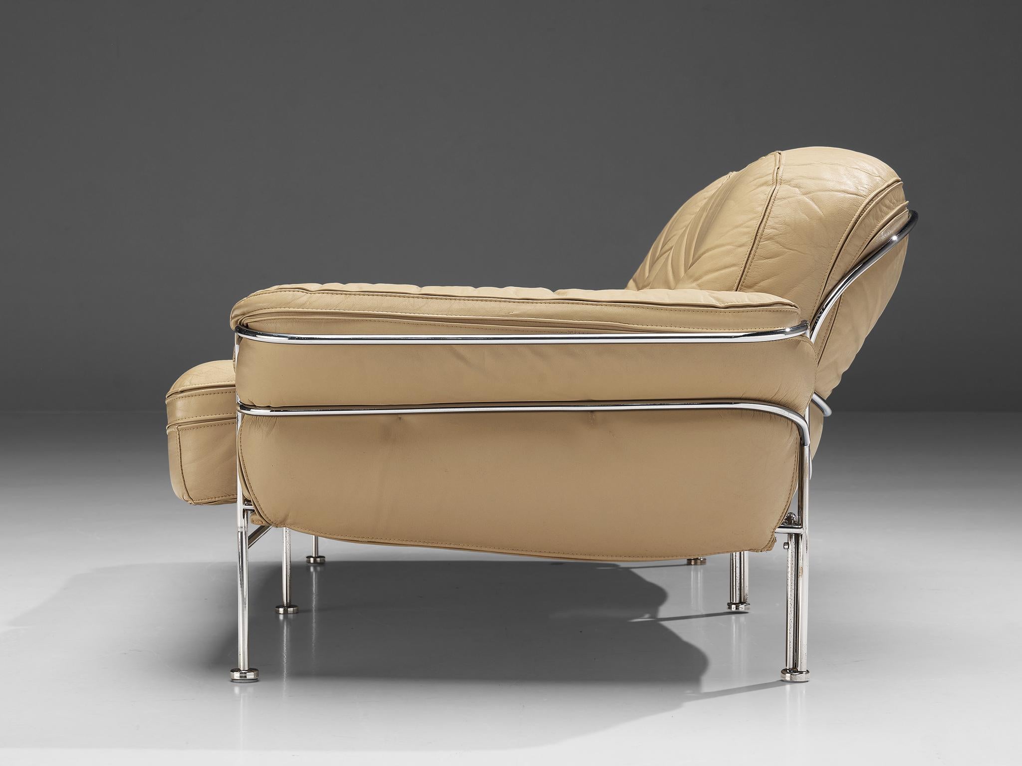 Metal Italian Tubular Two Seat Sofa in Leather