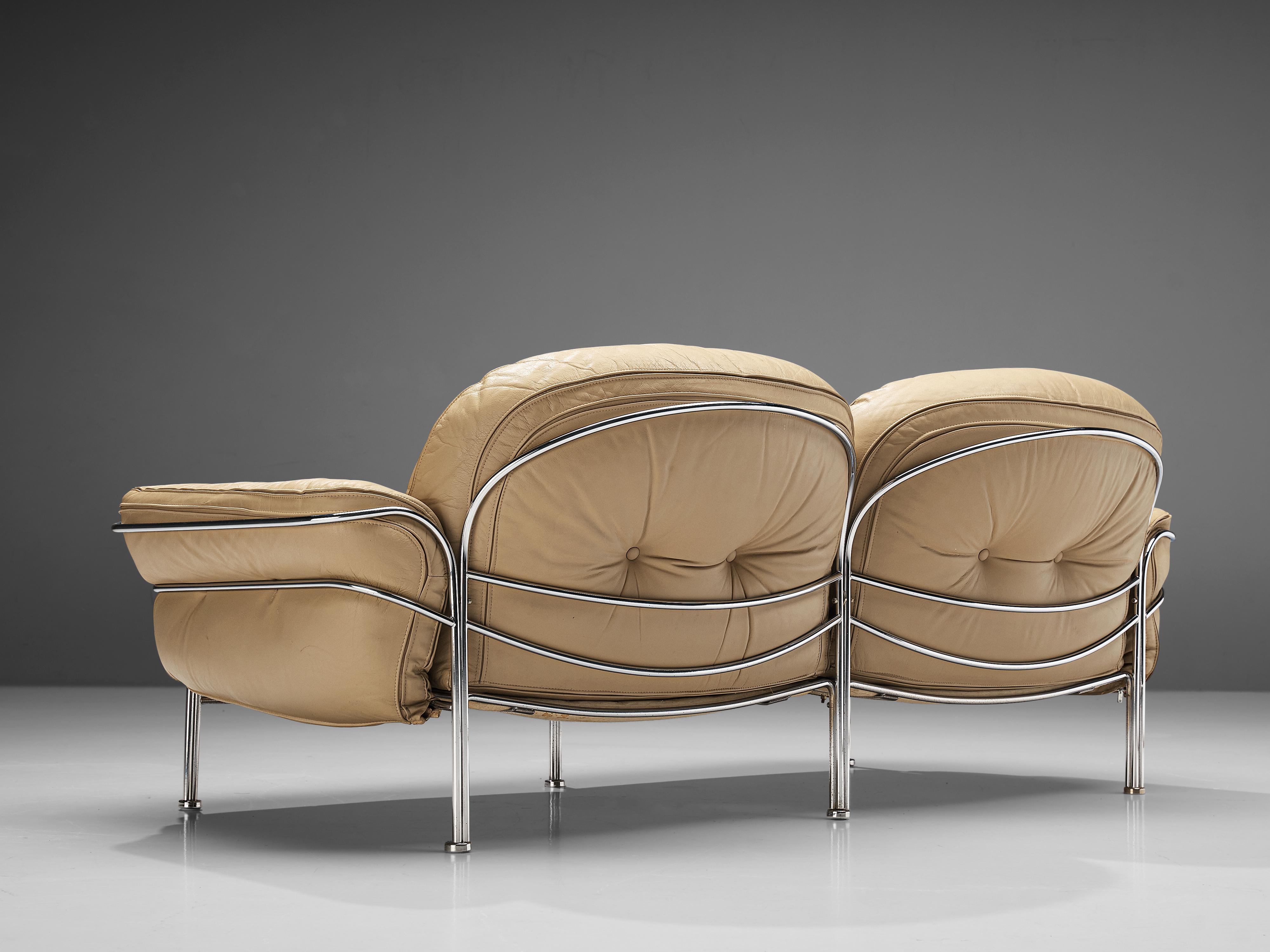 Mid-Century Modern Italian Tubular Two Seat Sofas in Leather
