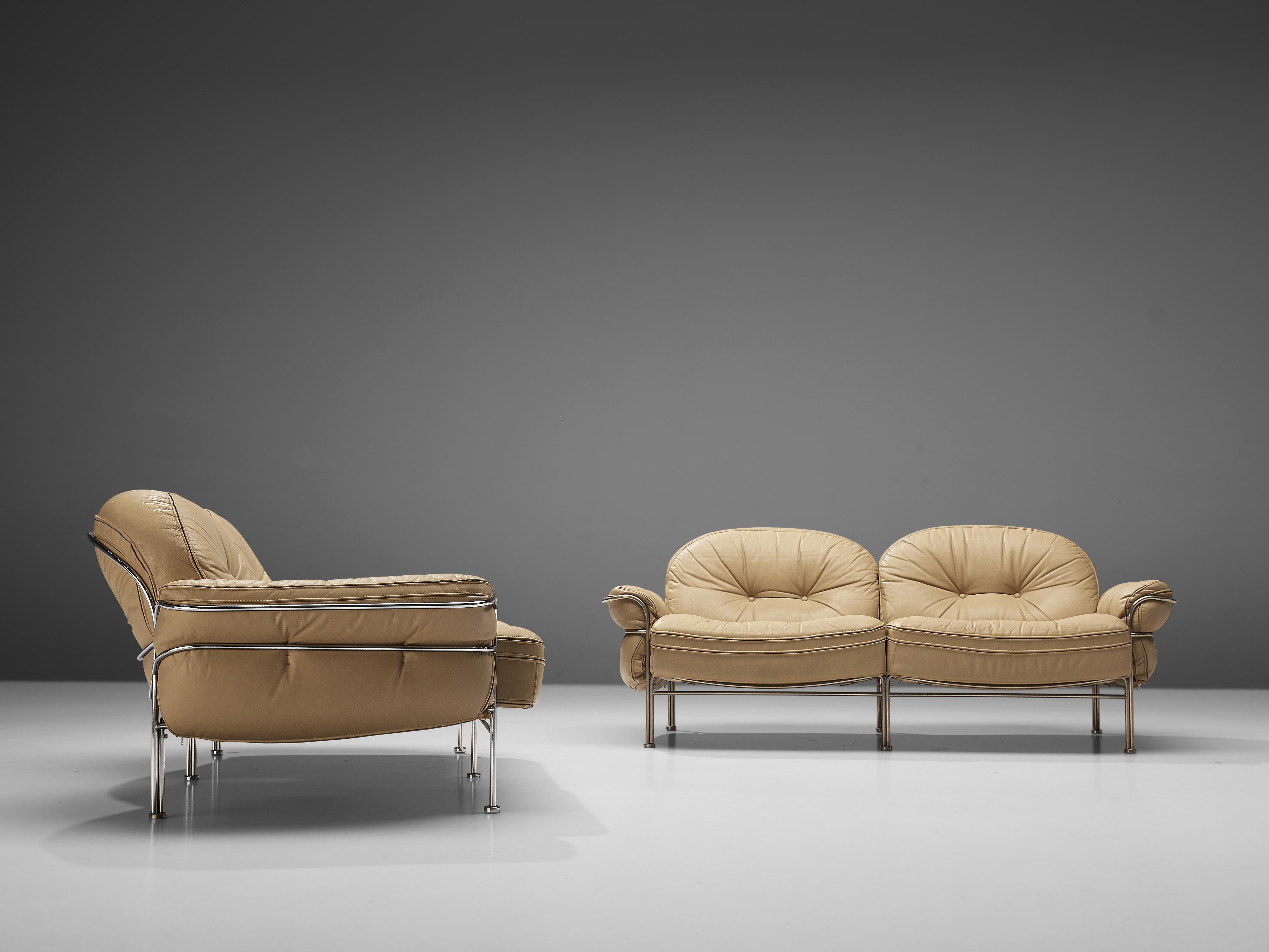 Italian Tubular Two Seat Sofas in Leather In Good Condition In Waalwijk, NL