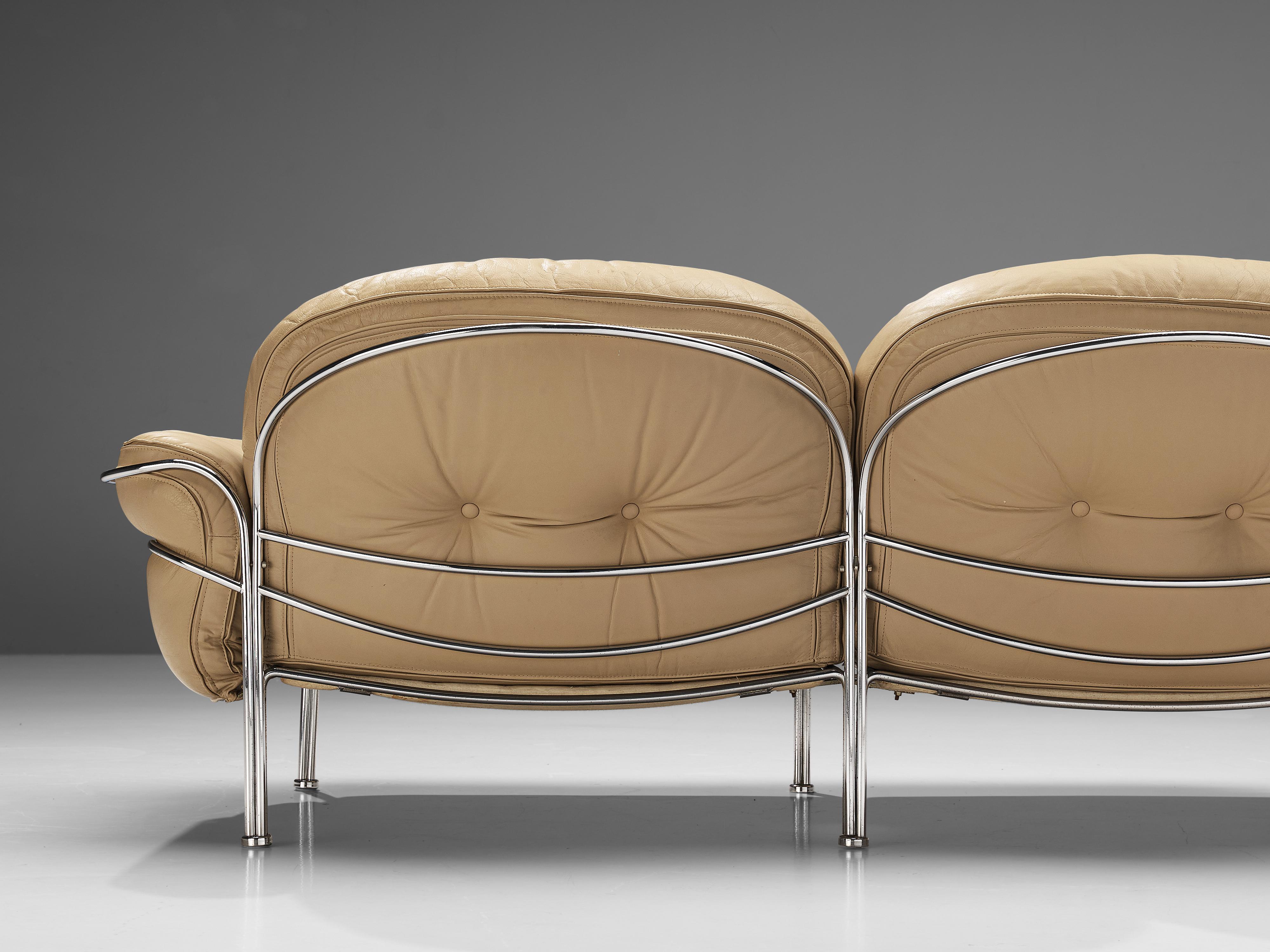 Mid-20th Century Italian Tubular Two Seat Sofas in Leather