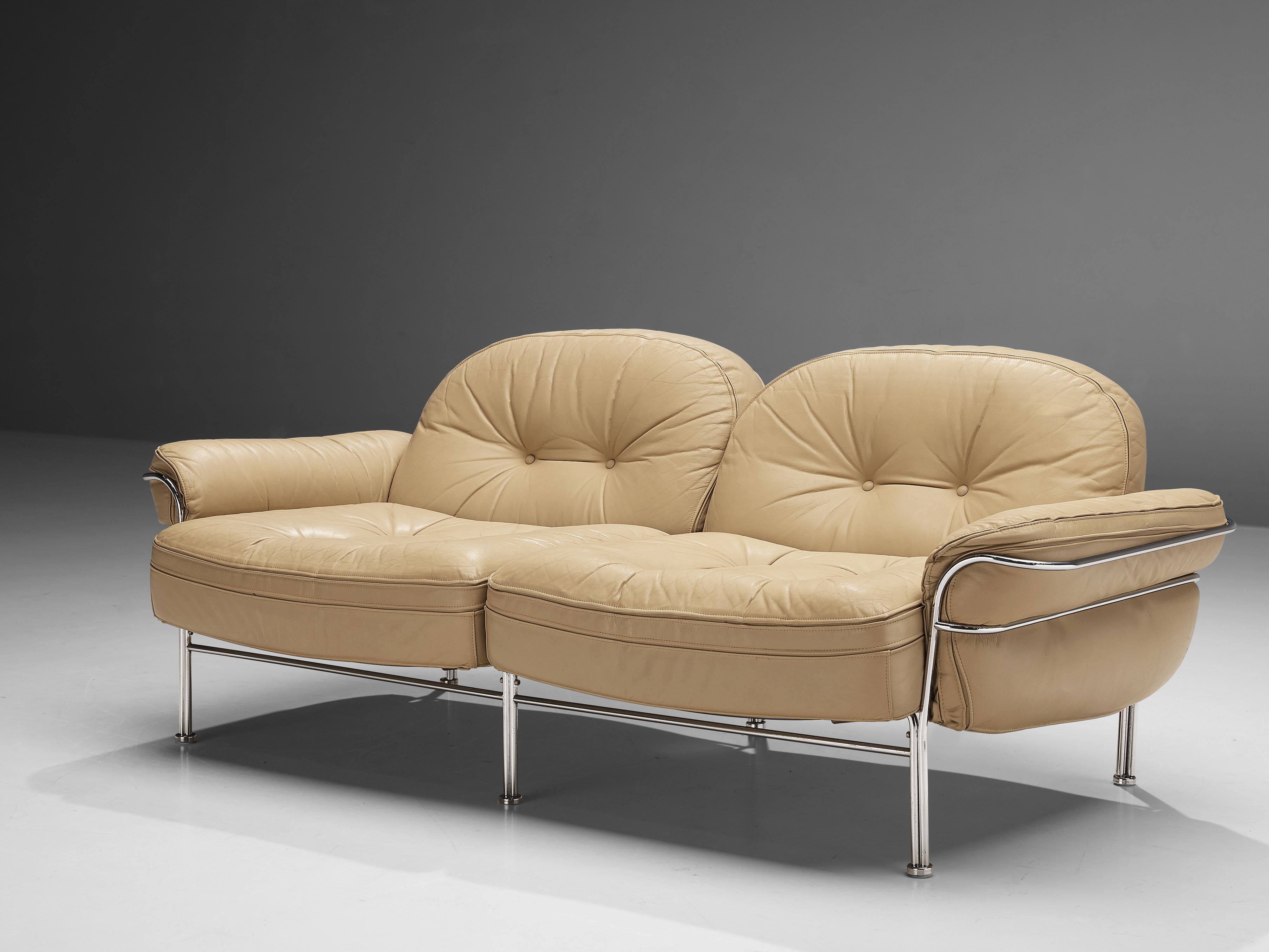 Metal Italian Tubular Two Seat Sofas in Leather