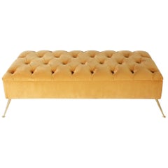 Italian Tufted Bench with Brass Base, circa 1970