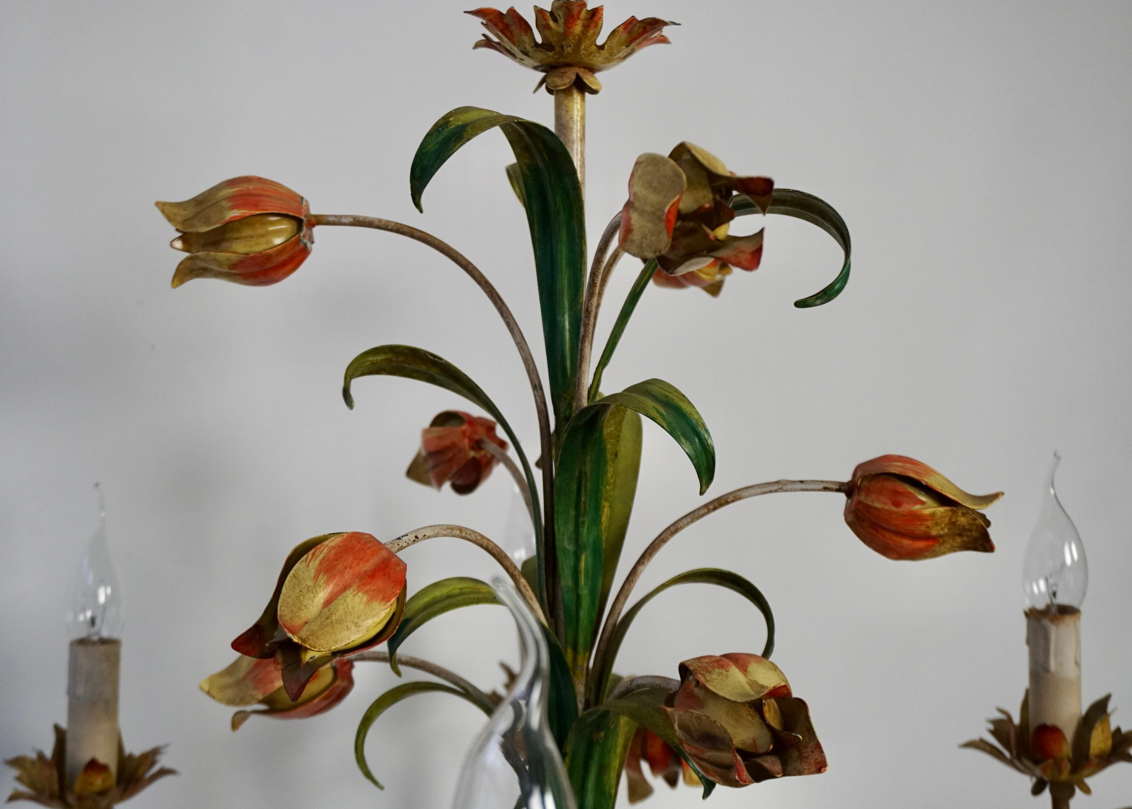 Italian Tulip Flower Tole Chandelier For Sale 3