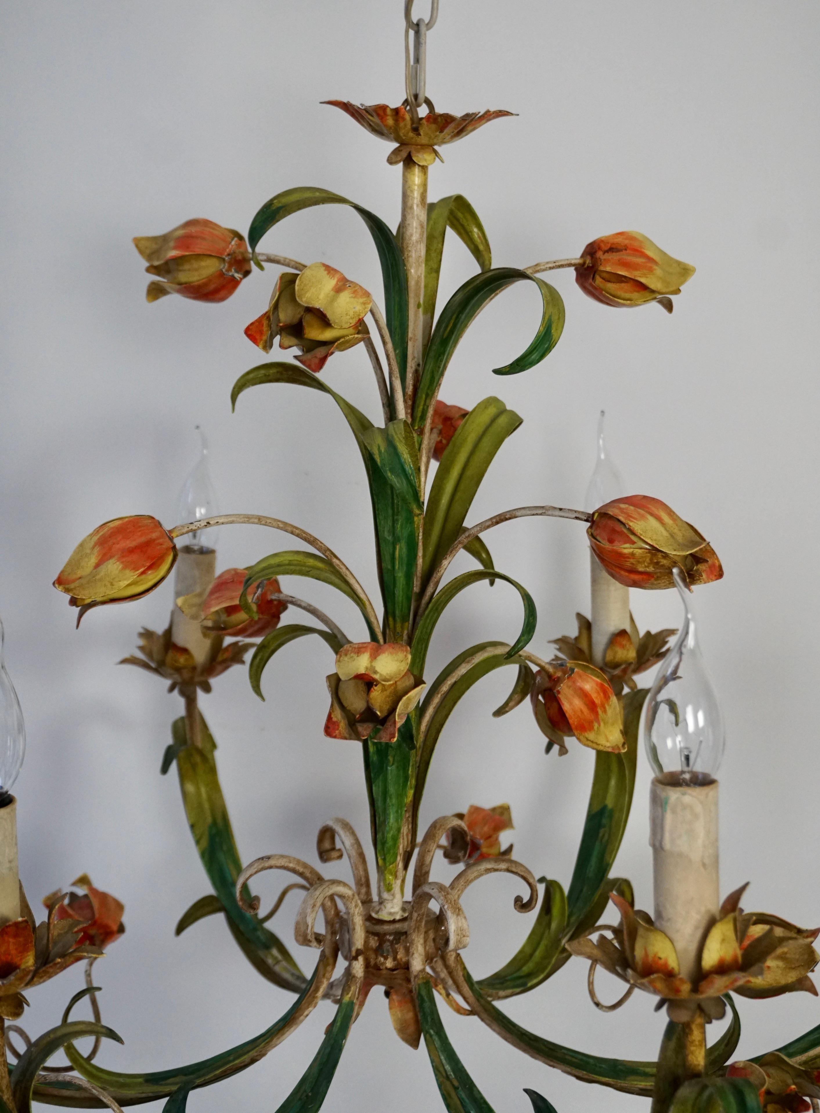 Italian Tulip Flower Tole Chandelier For Sale 4