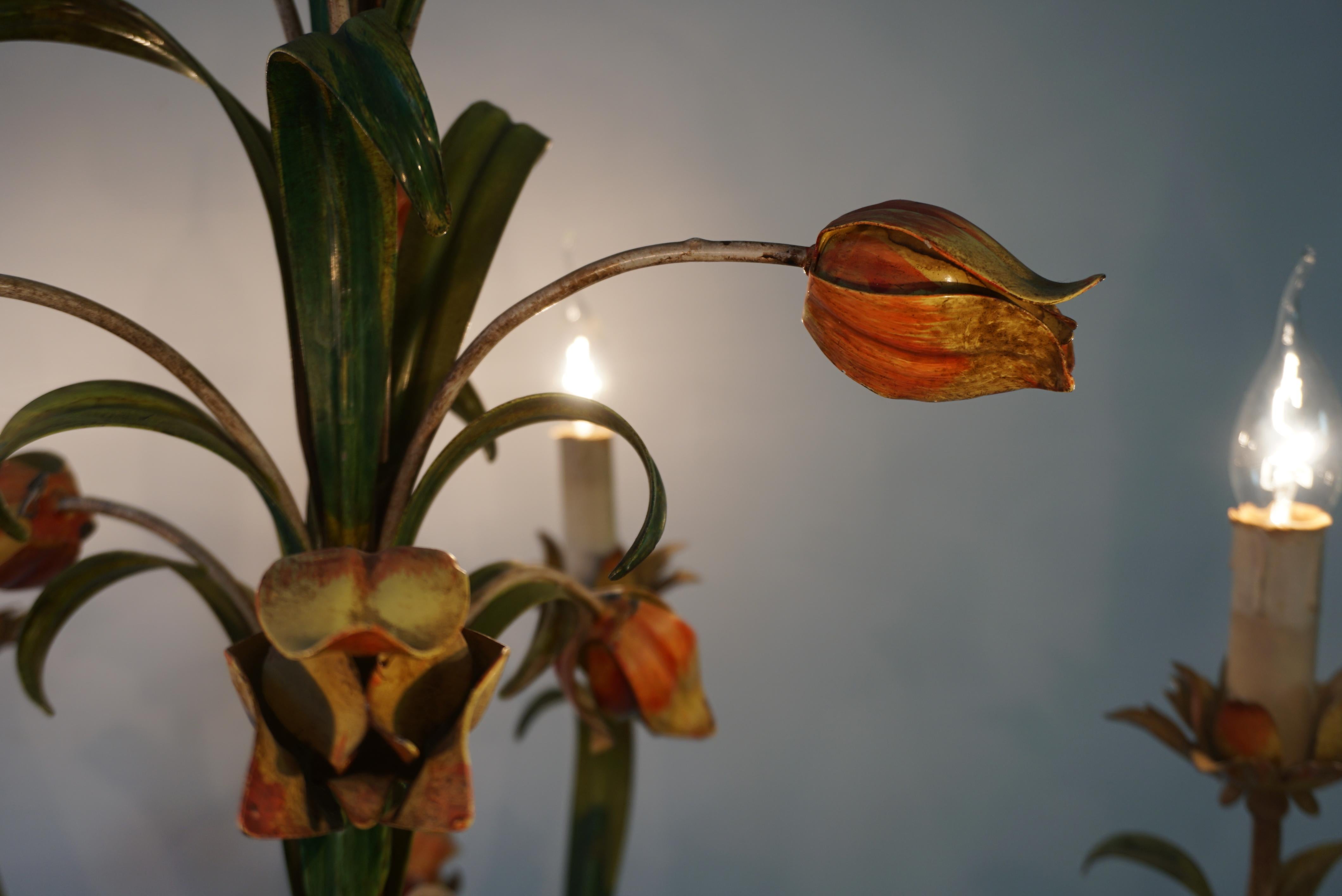 Italian Tulip Flower Tole Chandelier For Sale 5