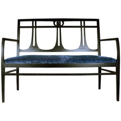 Italian Tulip Wood and Velvet Bench, 1900s