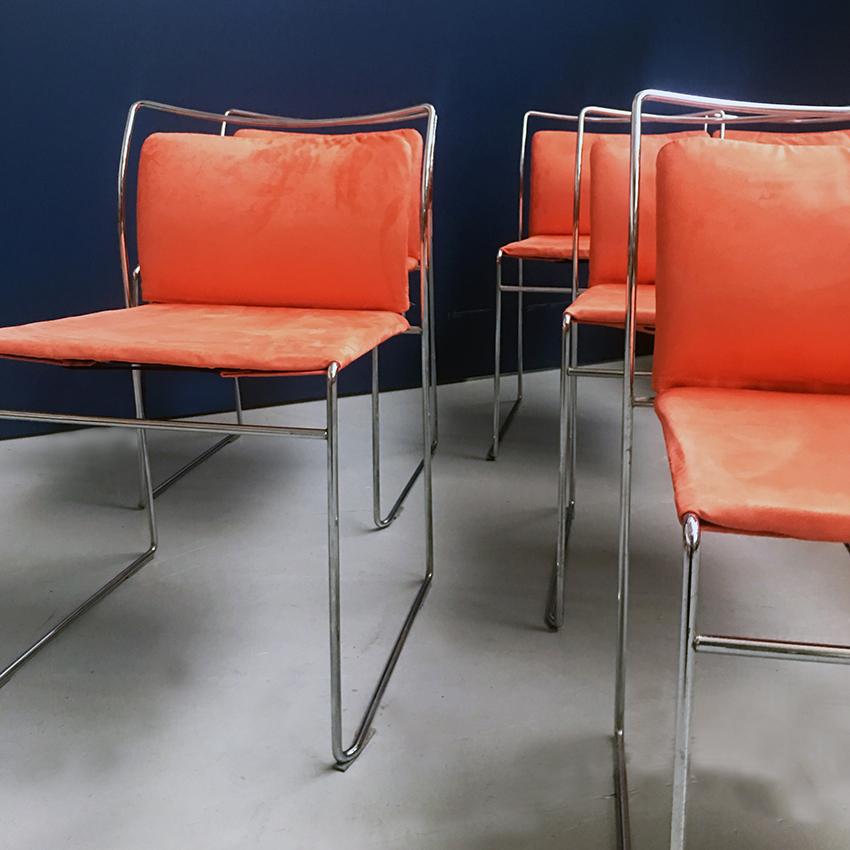 Italian Tulu iron and velvet chairs by Tazuhide Takahama, produced by Gavina in 1968. Italian Tulu iron and velvet chairs by Tazuhide Takahama, produced by Gavina in 1968. Set of 8 stackable Tulu chairs by Kazuhide Takahama and produced by Simon