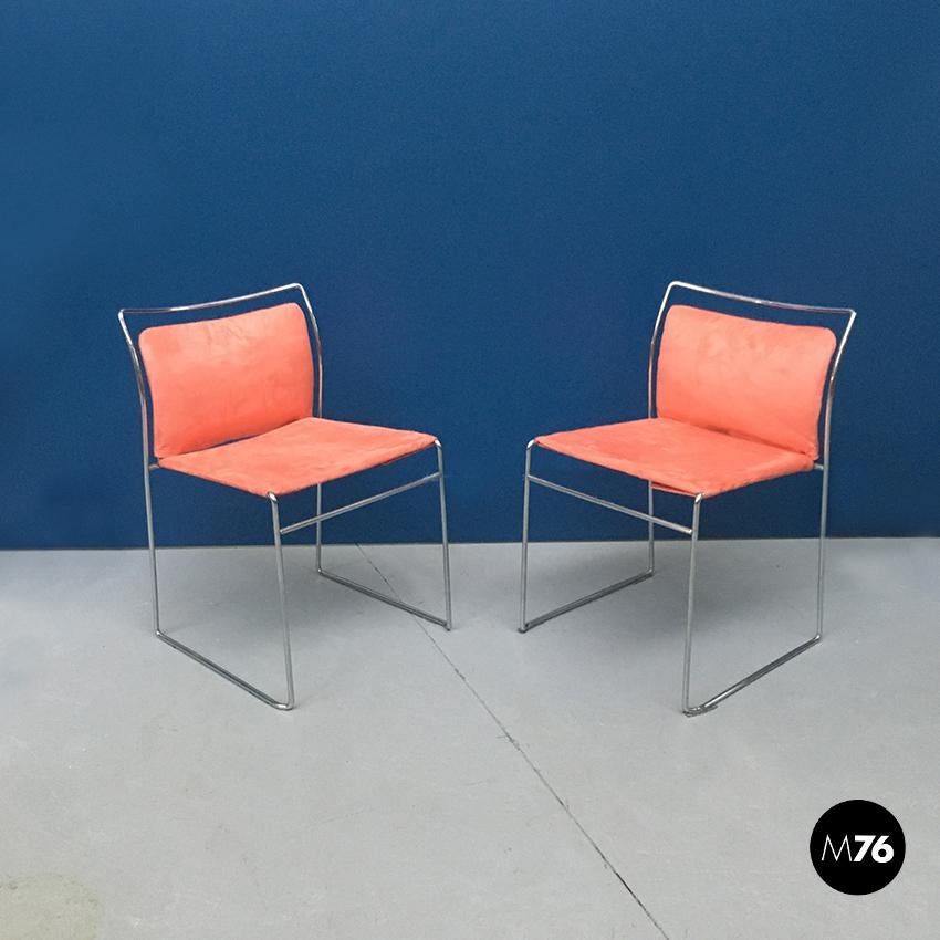 Italian Tulu iron and velvet chairs by Tazuhide Takahama, produced by Gavina in 1968.
Set of 2 stackable Tulu chairs by Kazuhide Takahama and produced by Simon Gavina in 1968. Stainless iron structure and pink velvet padding. Completely new