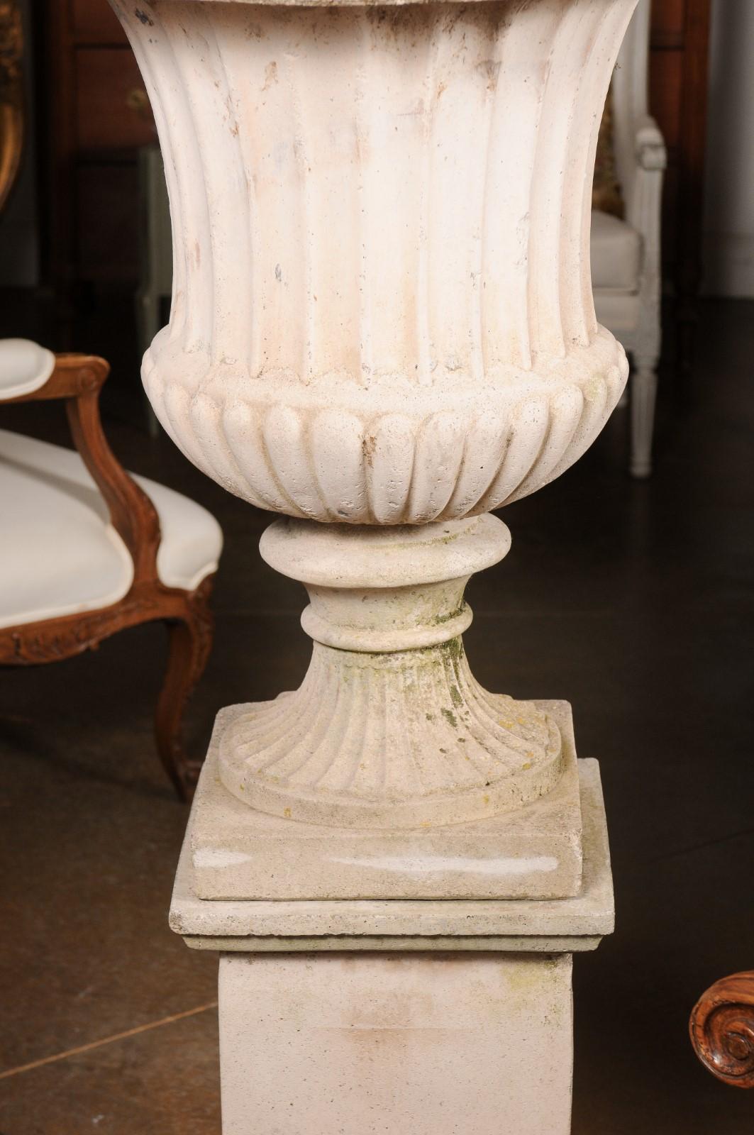 Italian Turn of the Century Campania Urn with Gadroon Motifs on Tall Pedestal 6