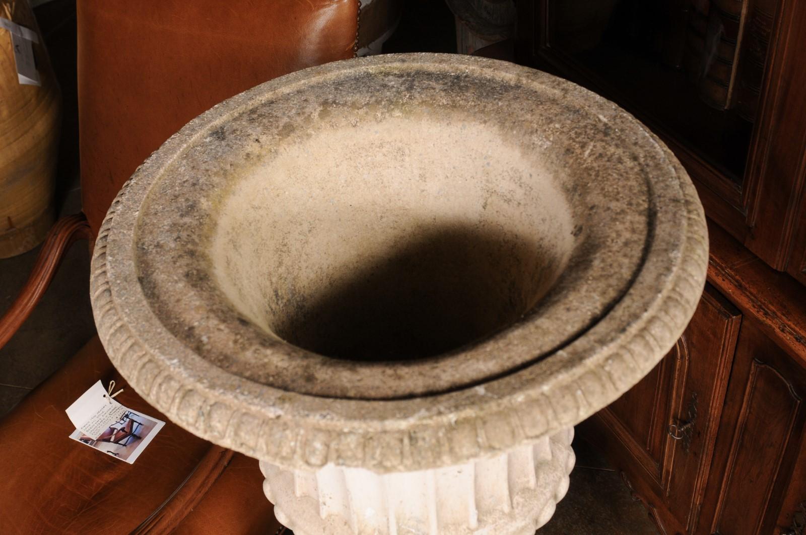 Italian Turn of the Century Campania Urn with Gadroon Motifs on Tall Pedestal 3