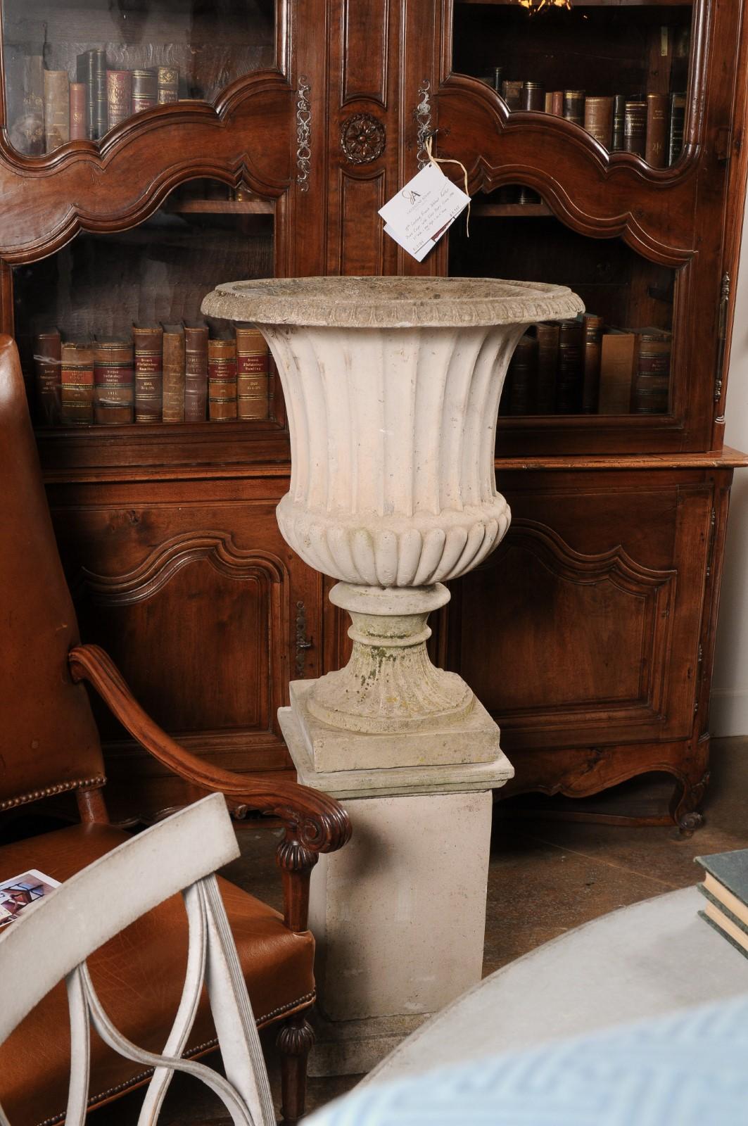 Italian Turn of the Century Campania Urn with Gadroon Motifs on Tall Pedestal 4