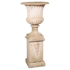 Italian Turn of the Century Campania Urn with Gadroon Motifs on Tall Pedestal