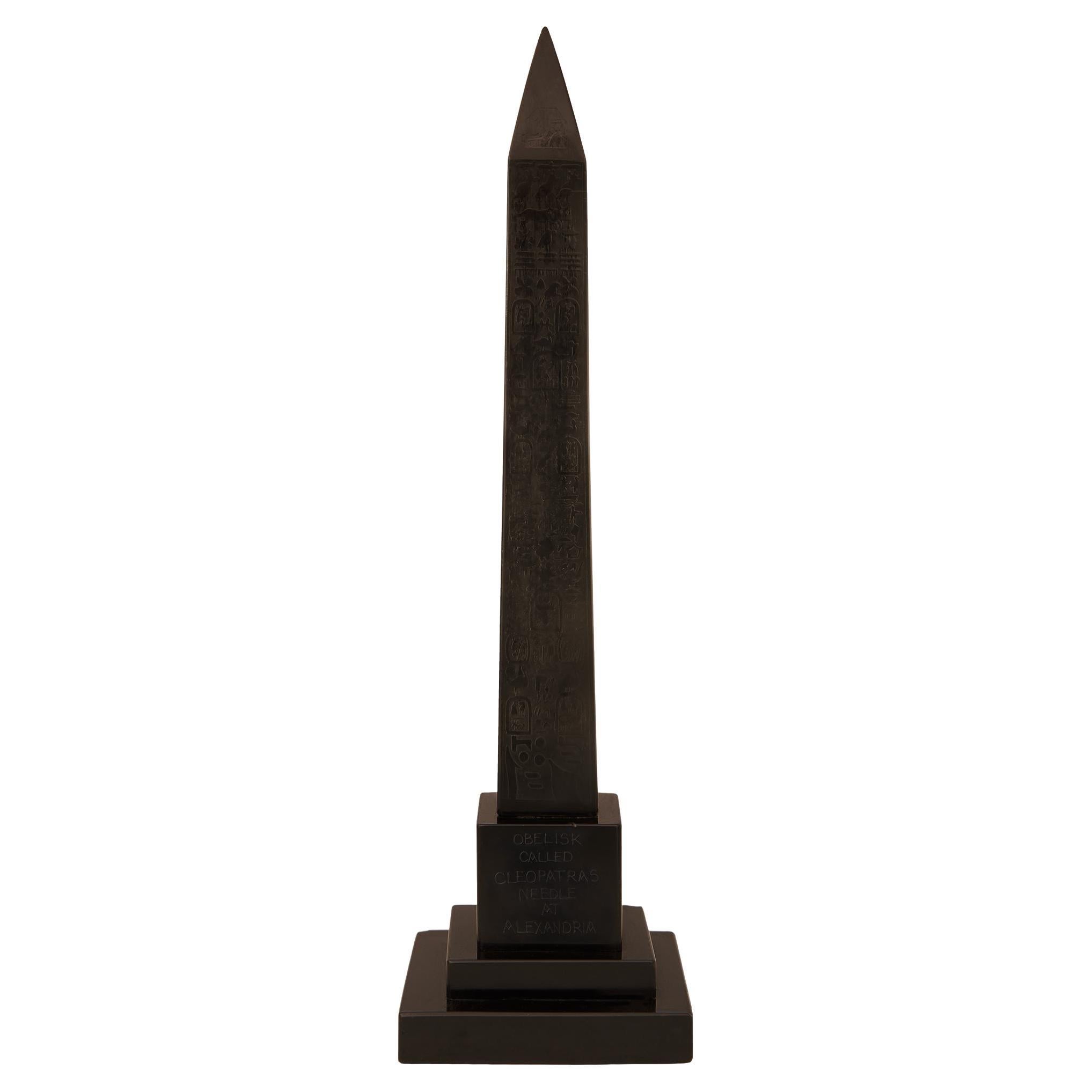 Italian Turn of the Century Grand Tour Period Black Belgian marble obelisk