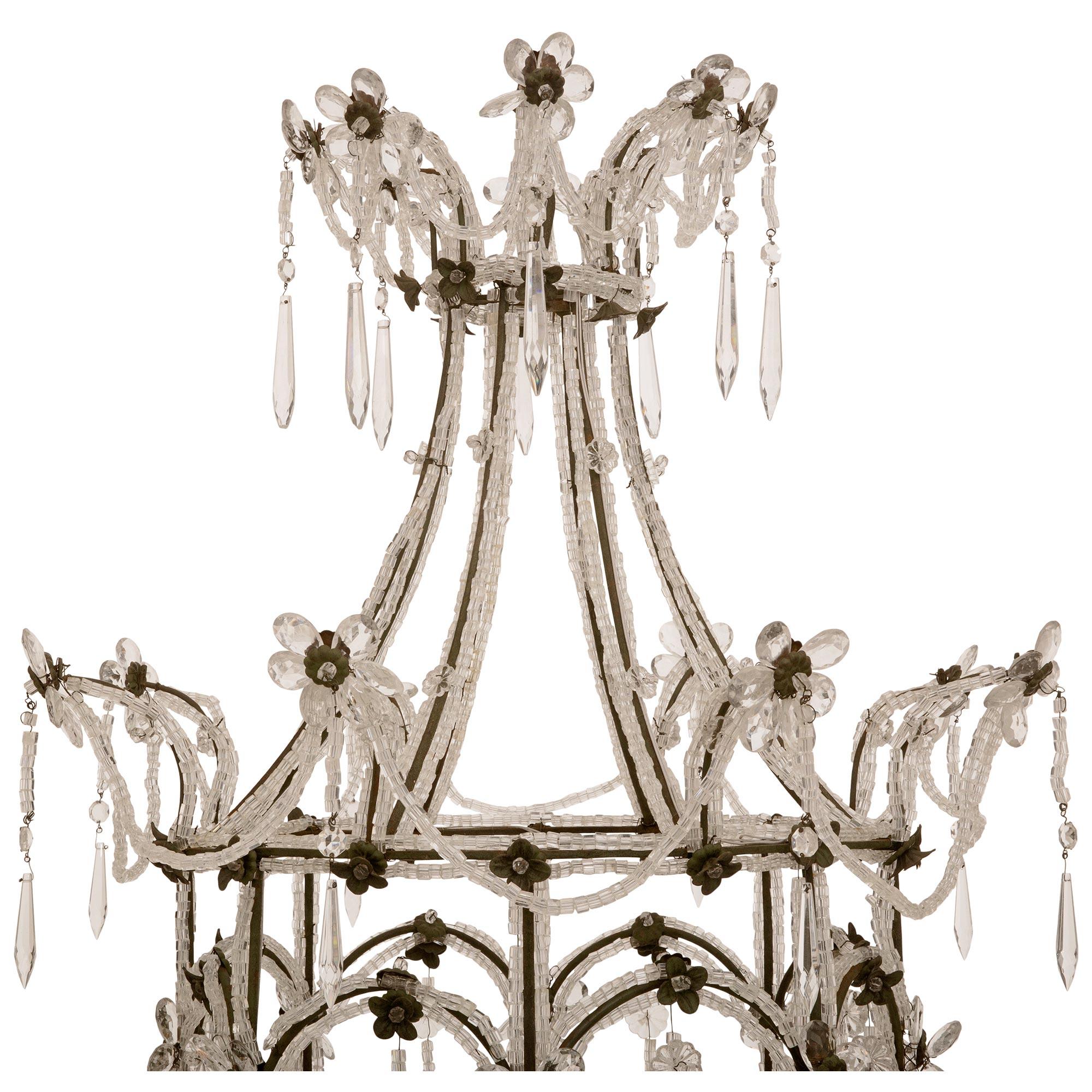 20th Century Italian Turn Of The Century Iron, Crystal And Cut Glass Chandelier For Sale