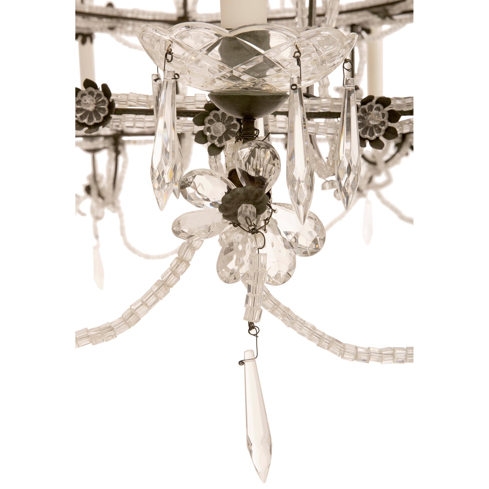 Italian Turn Of The Century Iron, Crystal And Cut Glass Chandelier For Sale 3