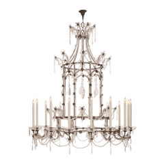 Lustre italien du début du siècle en fer, cristal et verre taillé