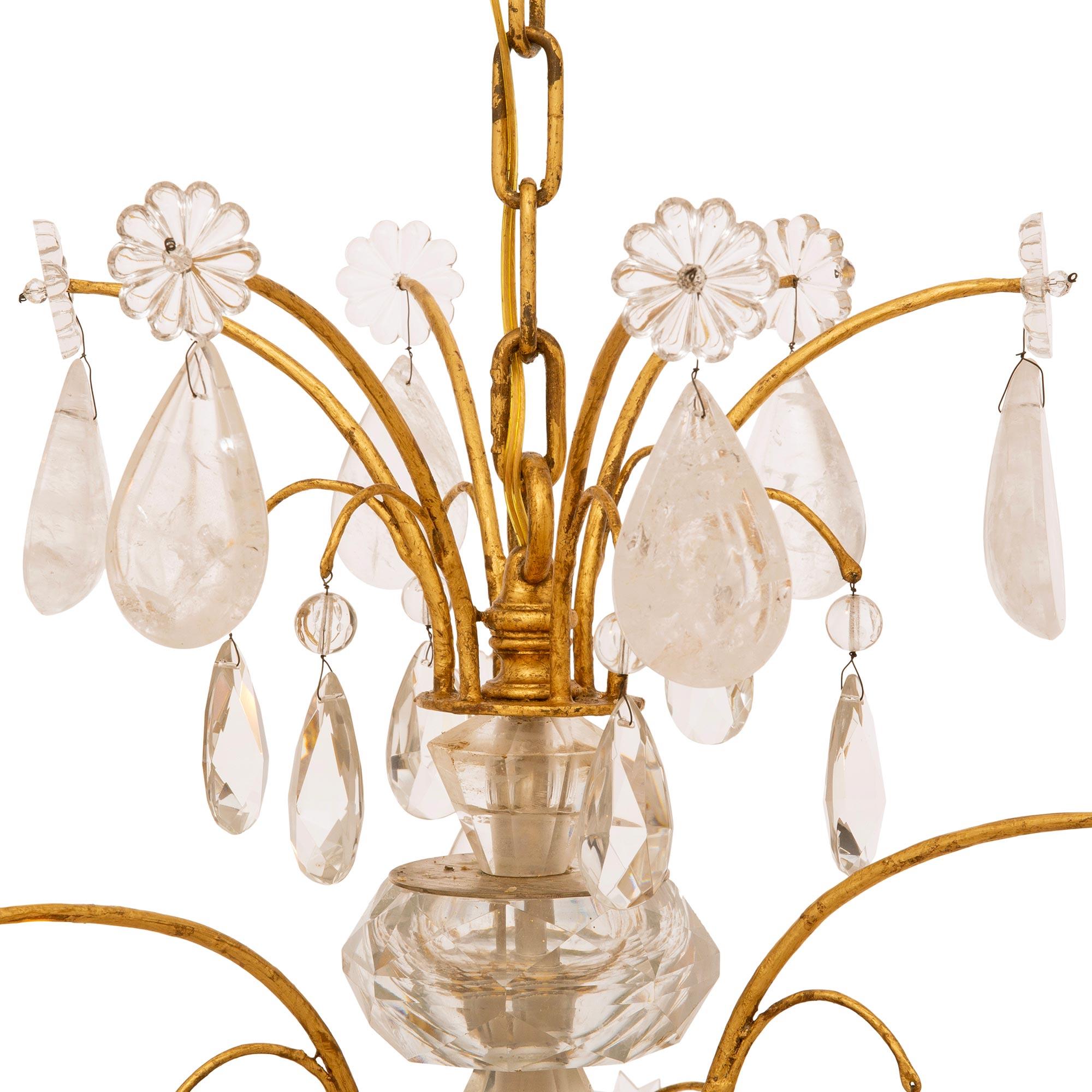 19th Century Italian Turn of the Century Louis XV st. Gilt Metal and Rock Crystal chandelier For Sale