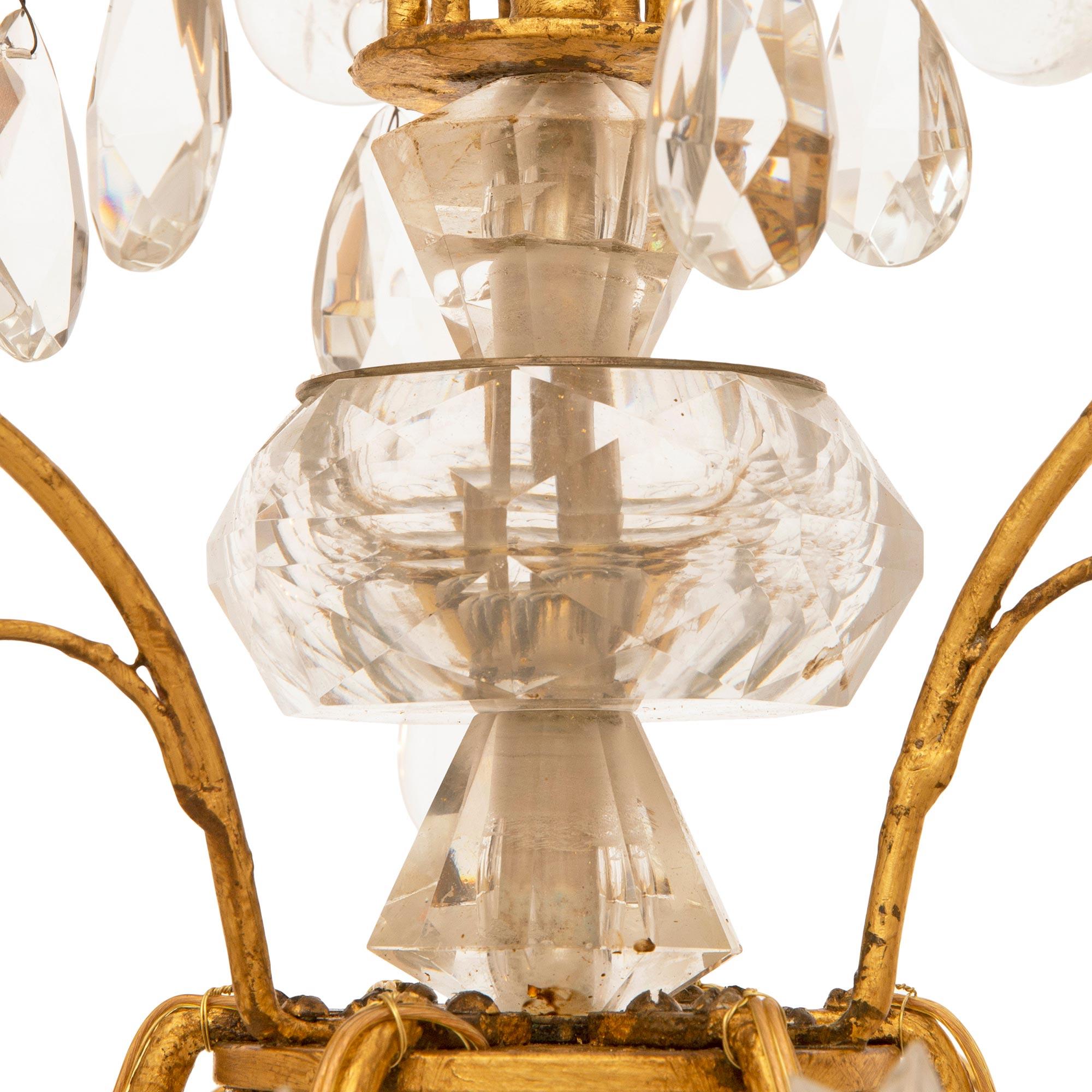 Italian Turn of the Century Louis XV st. Gilt Metal and Rock Crystal chandelier For Sale 1