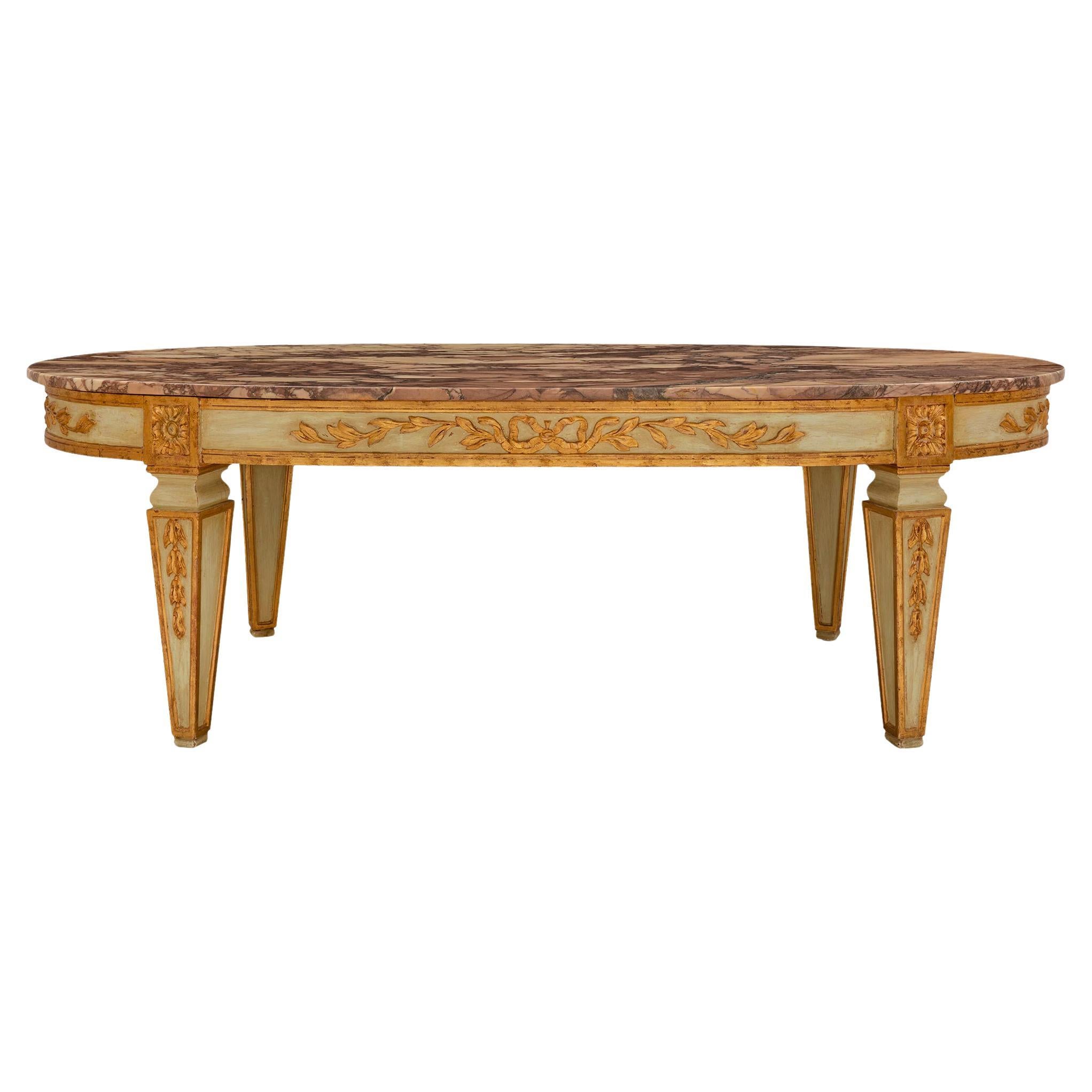 Italian Turn of the Century Louis XVI St. Giltwood And Marble Coffee Table For Sale