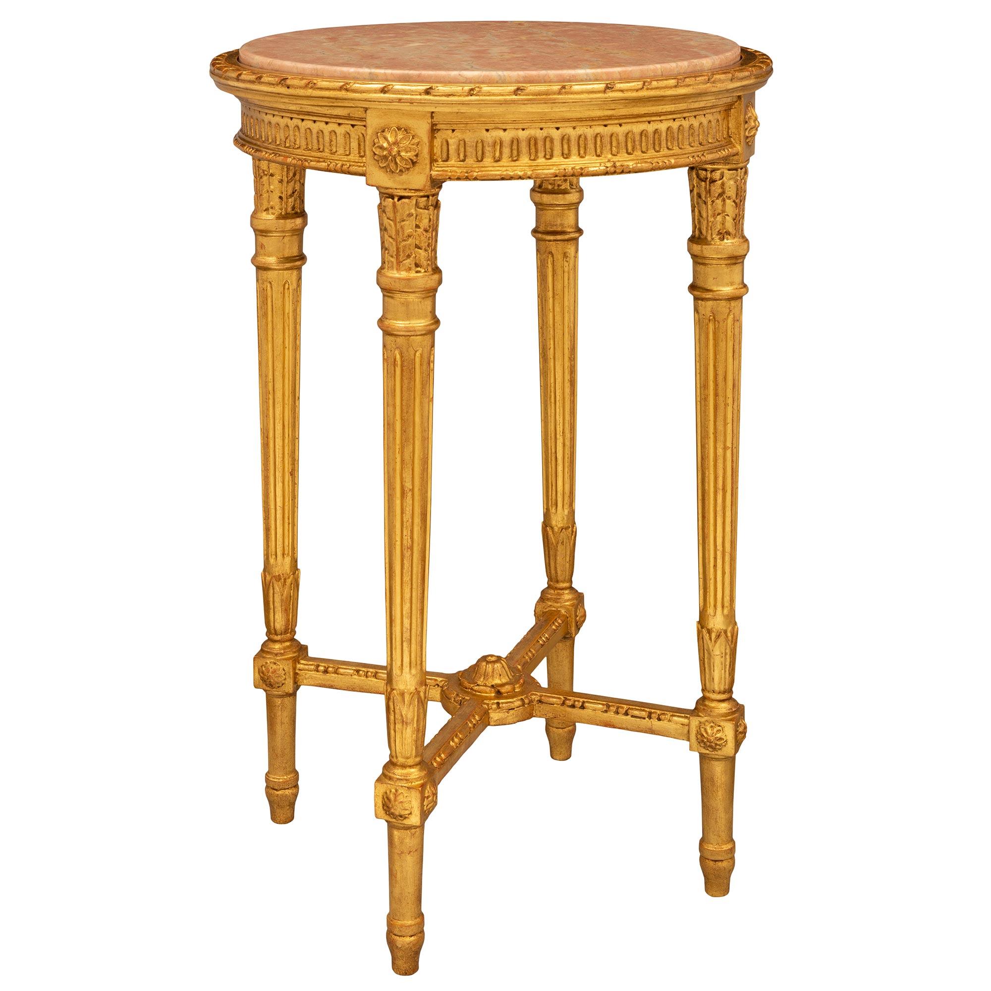 Italian Turn of the Century Louis XVI St. Giltwood and Marble Side Table In Good Condition For Sale In West Palm Beach, FL