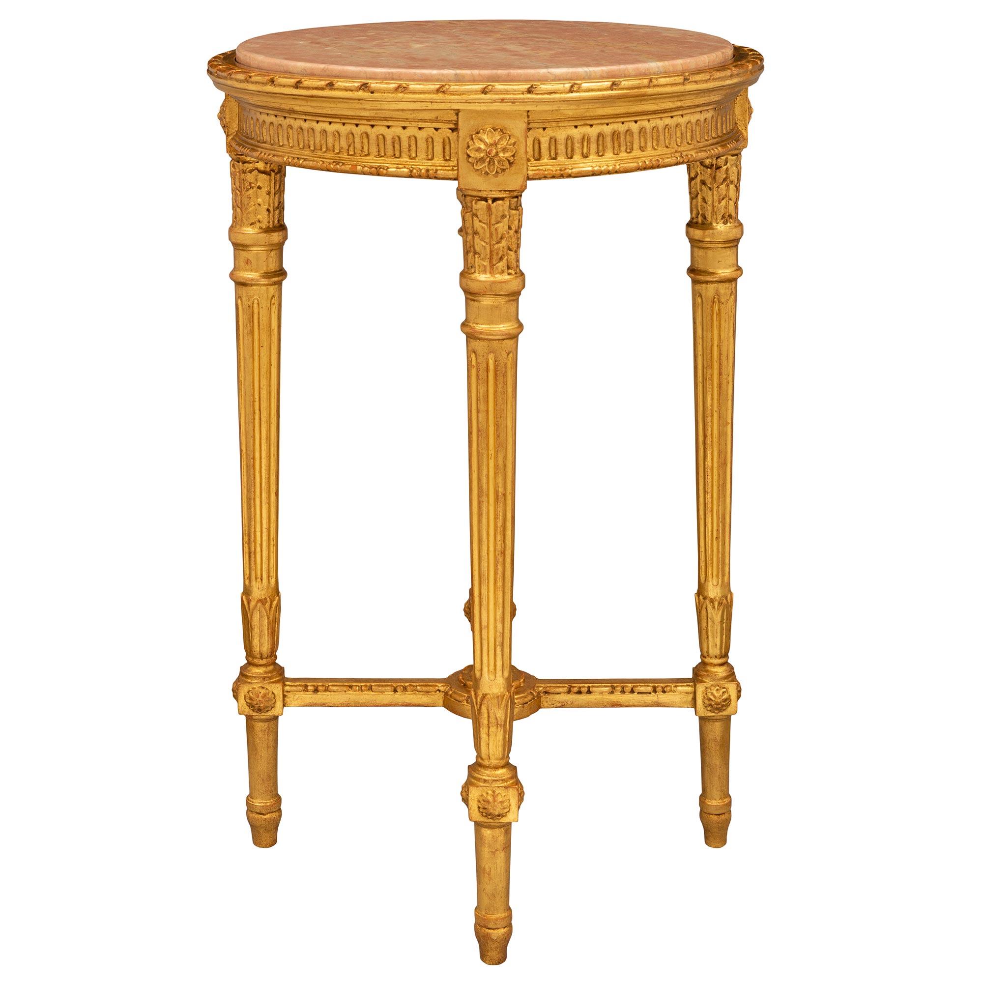 20th Century Italian Turn of the Century Louis XVI St. Giltwood and Marble Side Table For Sale