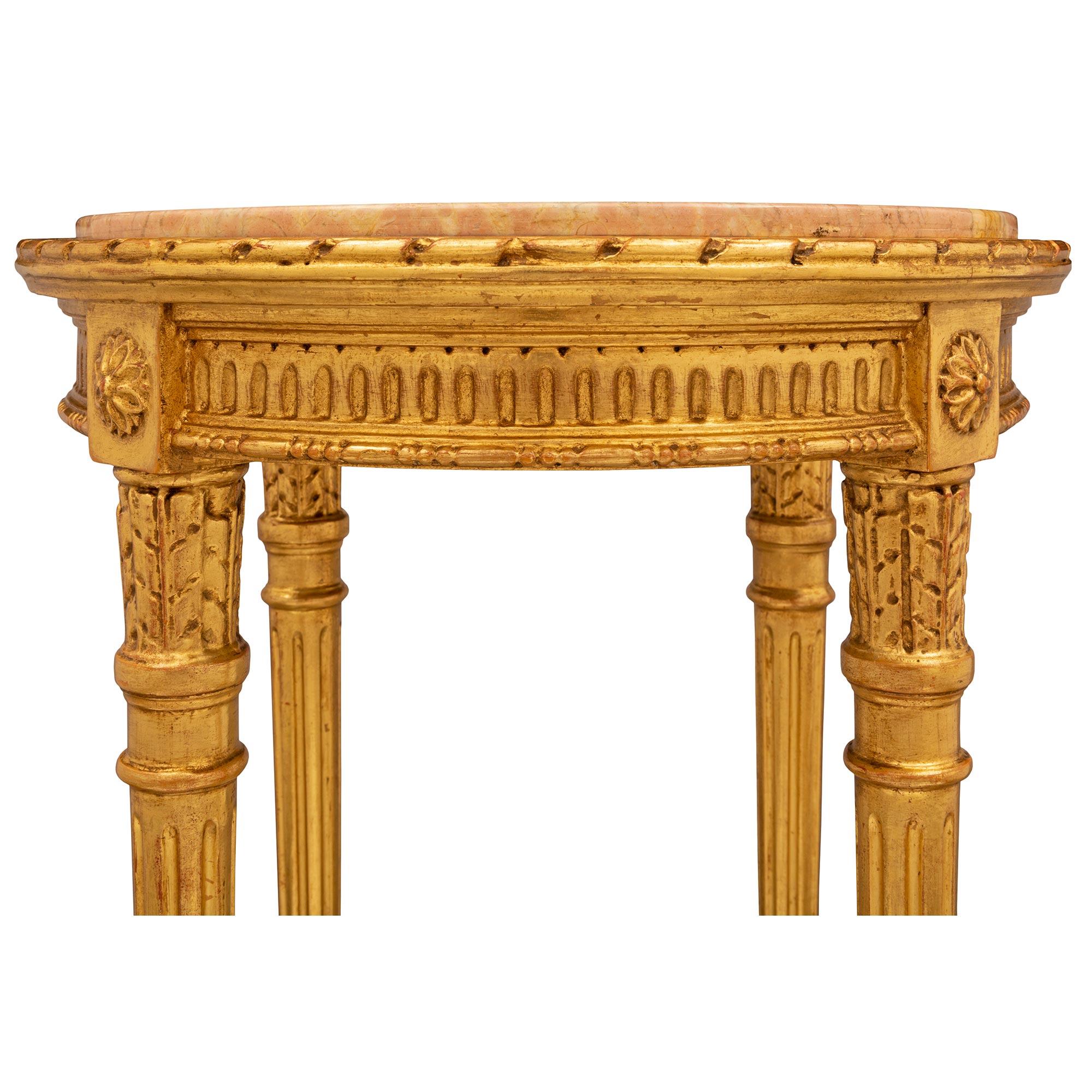Italian Turn of the Century Louis XVI St. Giltwood and Marble Side Table For Sale 1