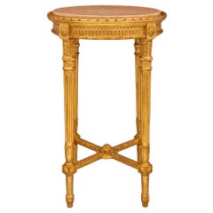 Table d'appoint italienne Louis XVI du début du siècle en bois doré et marbre