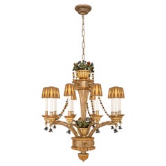 Italian Turn of the Century Louis XVI st. Tole, and patinated Wood chandelier