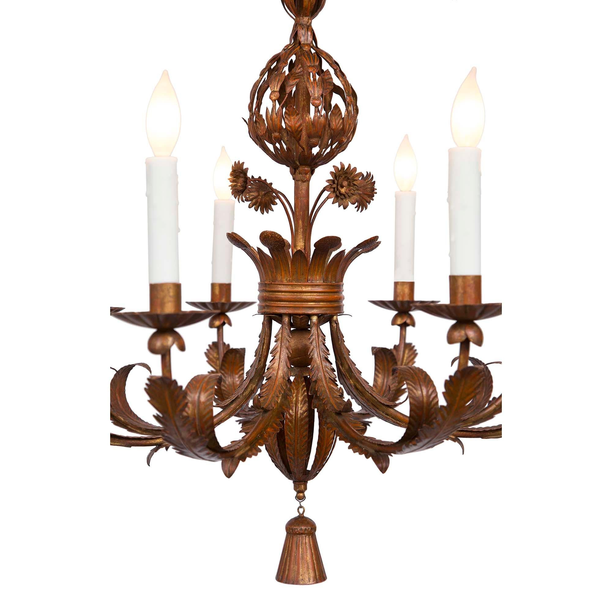 20th Century Italian Turn of the Century Pressed Metal Eight-Arm Chandelier For Sale