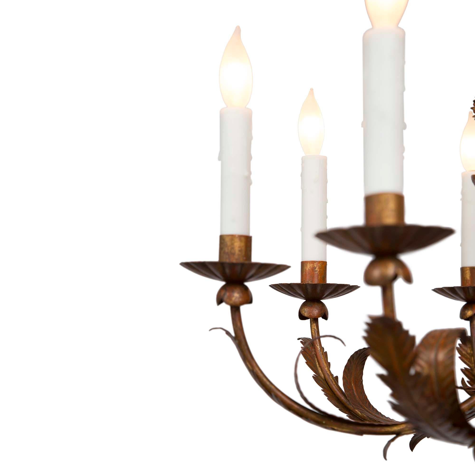 Italian Turn of the Century Pressed Metal Eight-Arm Chandelier For Sale 1