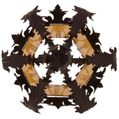 Farol Italiano de Hierro Forjado y Cristal Renacentista de Fin de Siglo