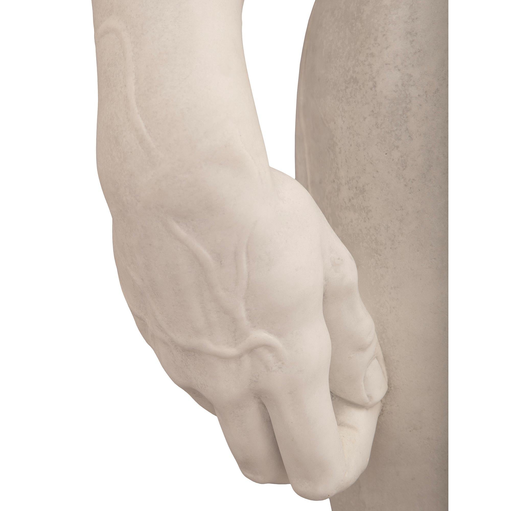 Italian turn of the century white Carrara marble statue of Michelangelo's David. For Sale 4