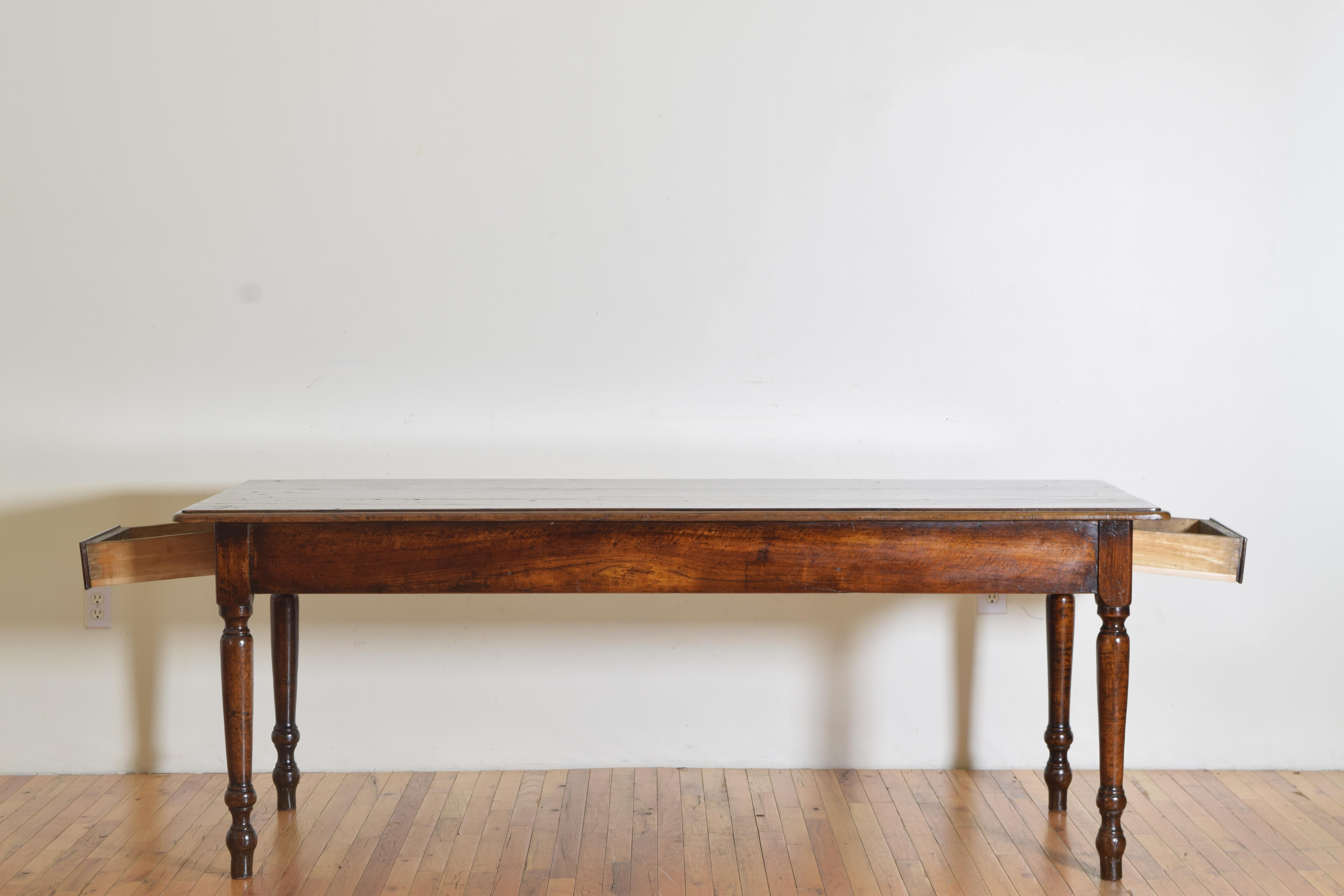 Italian Turned Walnut 2-Drawer Tavolo di Cucina / Writing Table, ca 1830-40 In Good Condition In Atlanta, GA