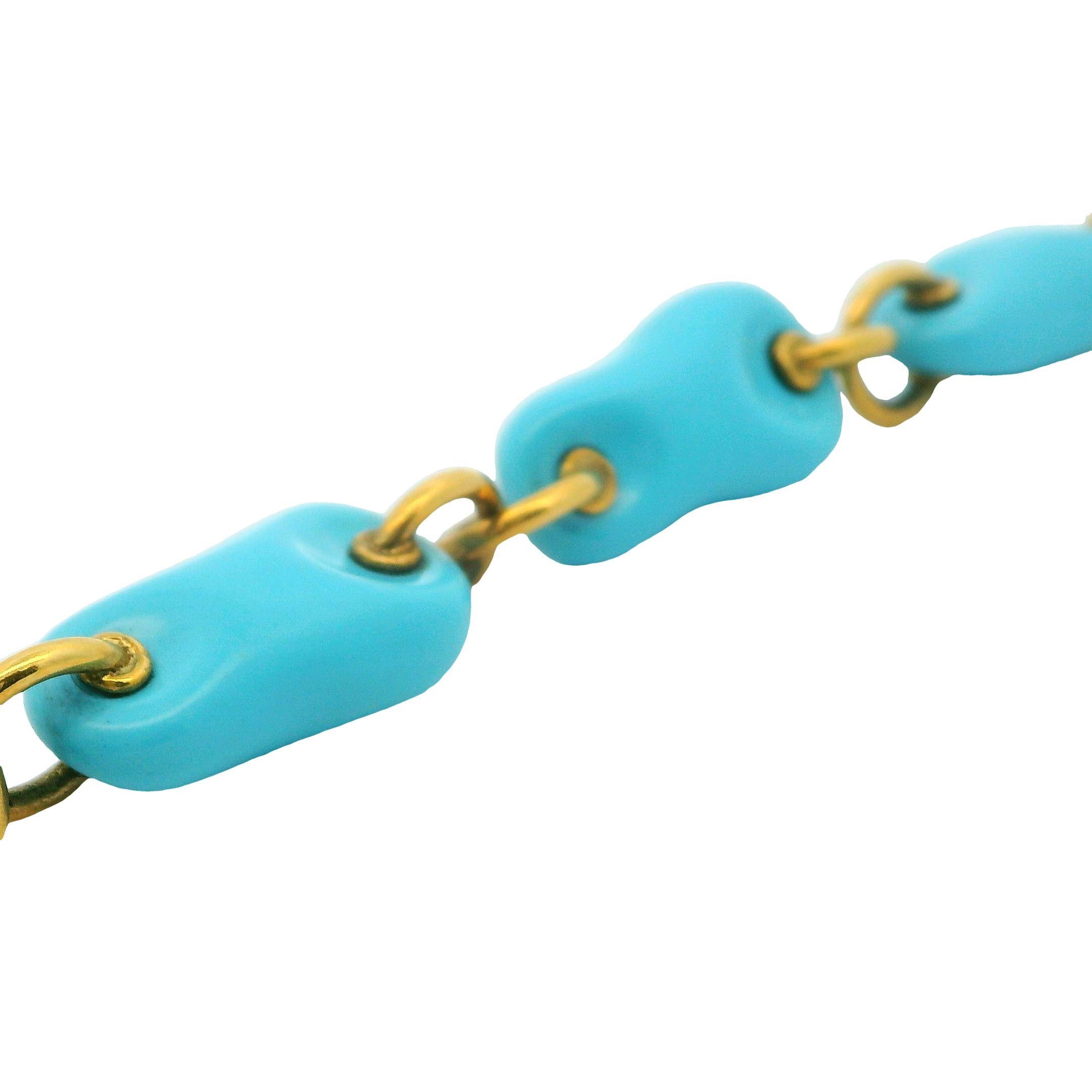 Contemporary Italian Turquoise 18K Yellow Gold Link Bracelet  For Sale