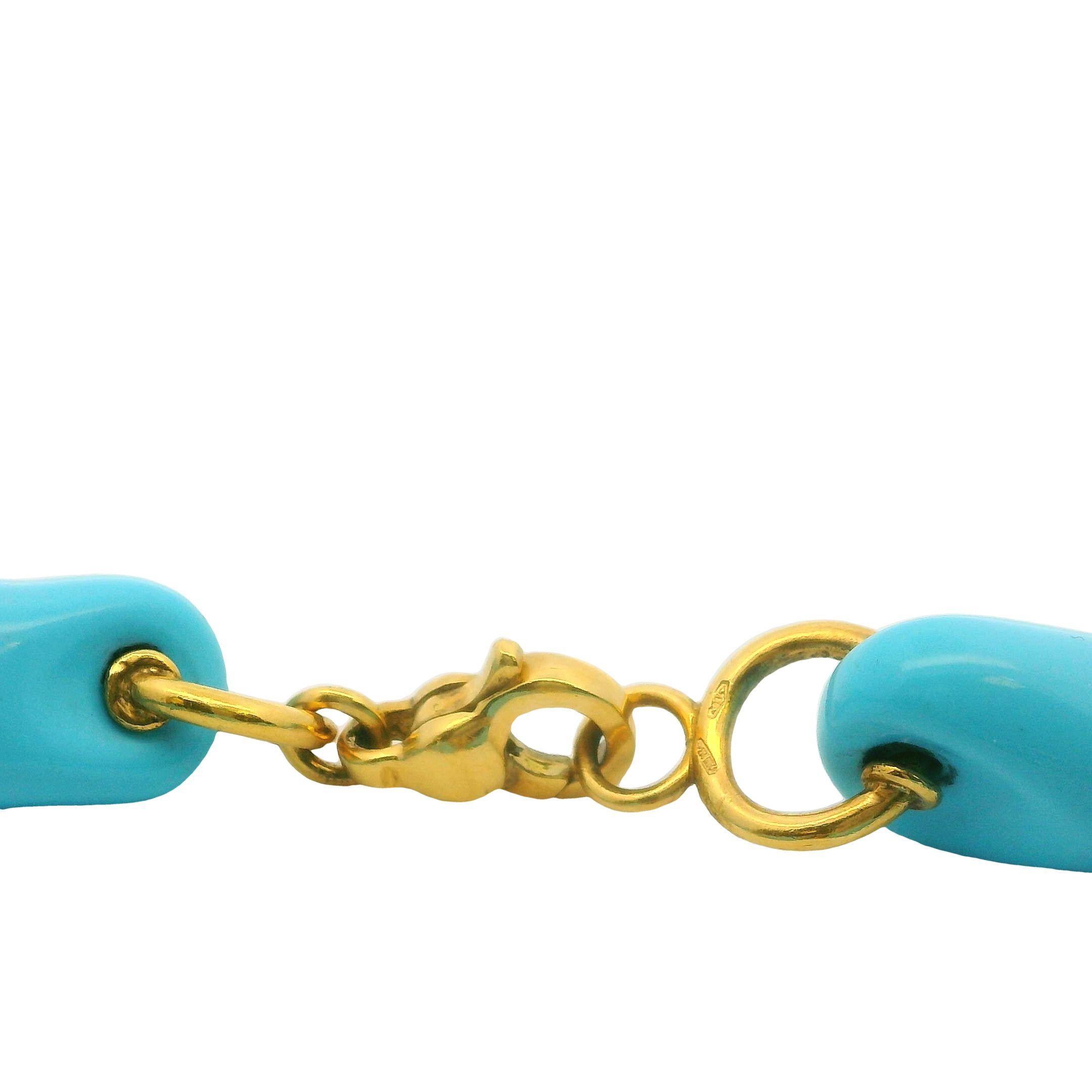 Tumbled Italian Turquoise 18K Yellow Gold Link Bracelet  For Sale