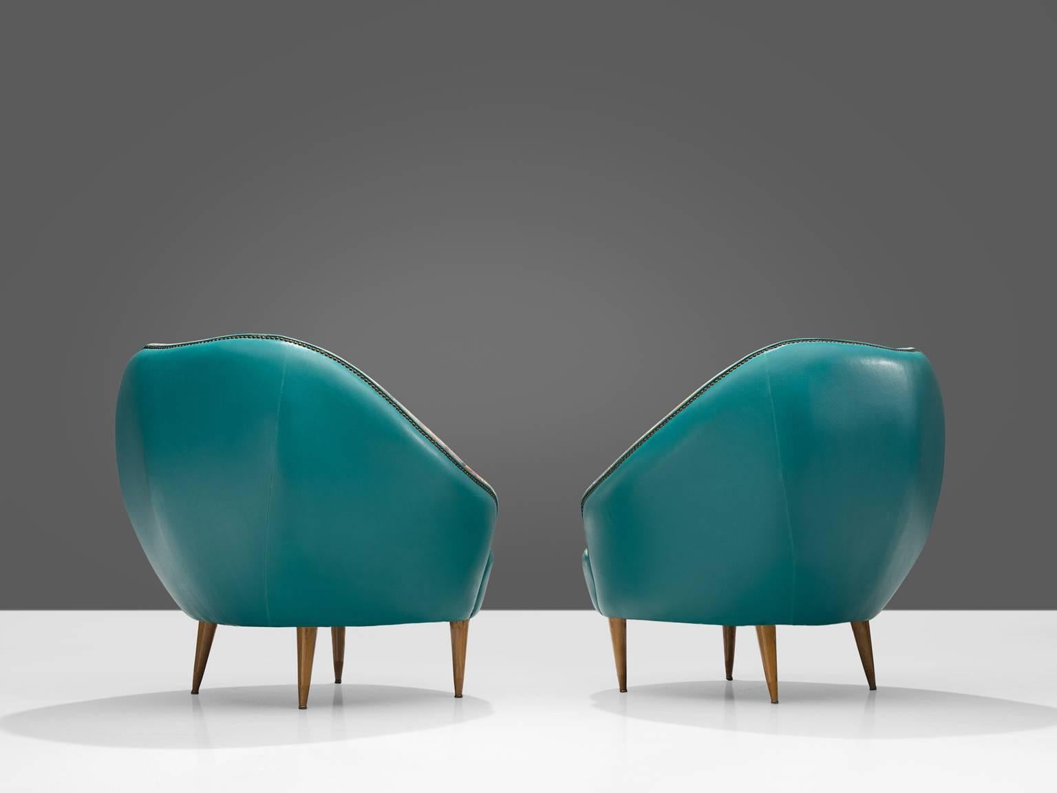 Mid-Century Modern Italian Turquoise Club Chairs, circa 1950