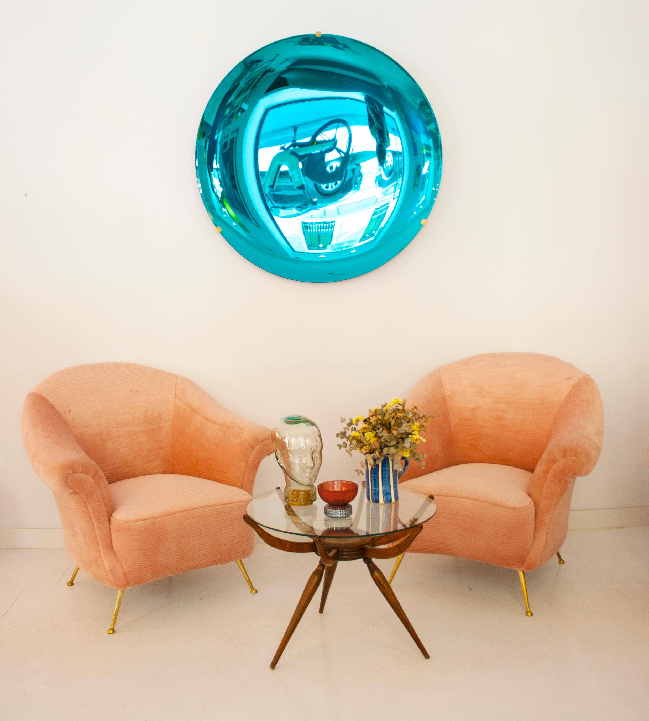 Contemporary Italian Turquoise Concave Hand-Crafted Murano Glass Rounded Mirror, Italy, 2022