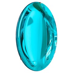 Italian Turquoise Concave Hand-Crafted Murano Glass Rounded Mirror, Italy, 2022