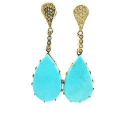Italian Turquoise Diamond Drop Earrings in 18K Gold