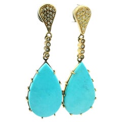 Italian Turquoise Diamond Drop Earrings in 18K Gold