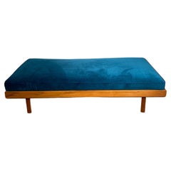 Italian Turquoise Velvet and Wood Daybed