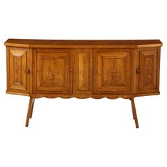 Credenza o credenza in quercia intagliata in stile Art Carved italiano, circa 1940