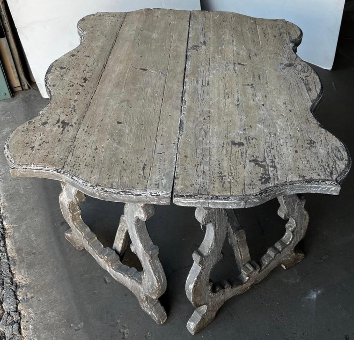 Hand-Crafted Italian Tuscan Baroque Demilune Pair, Center Table, wabi sabi For Sale