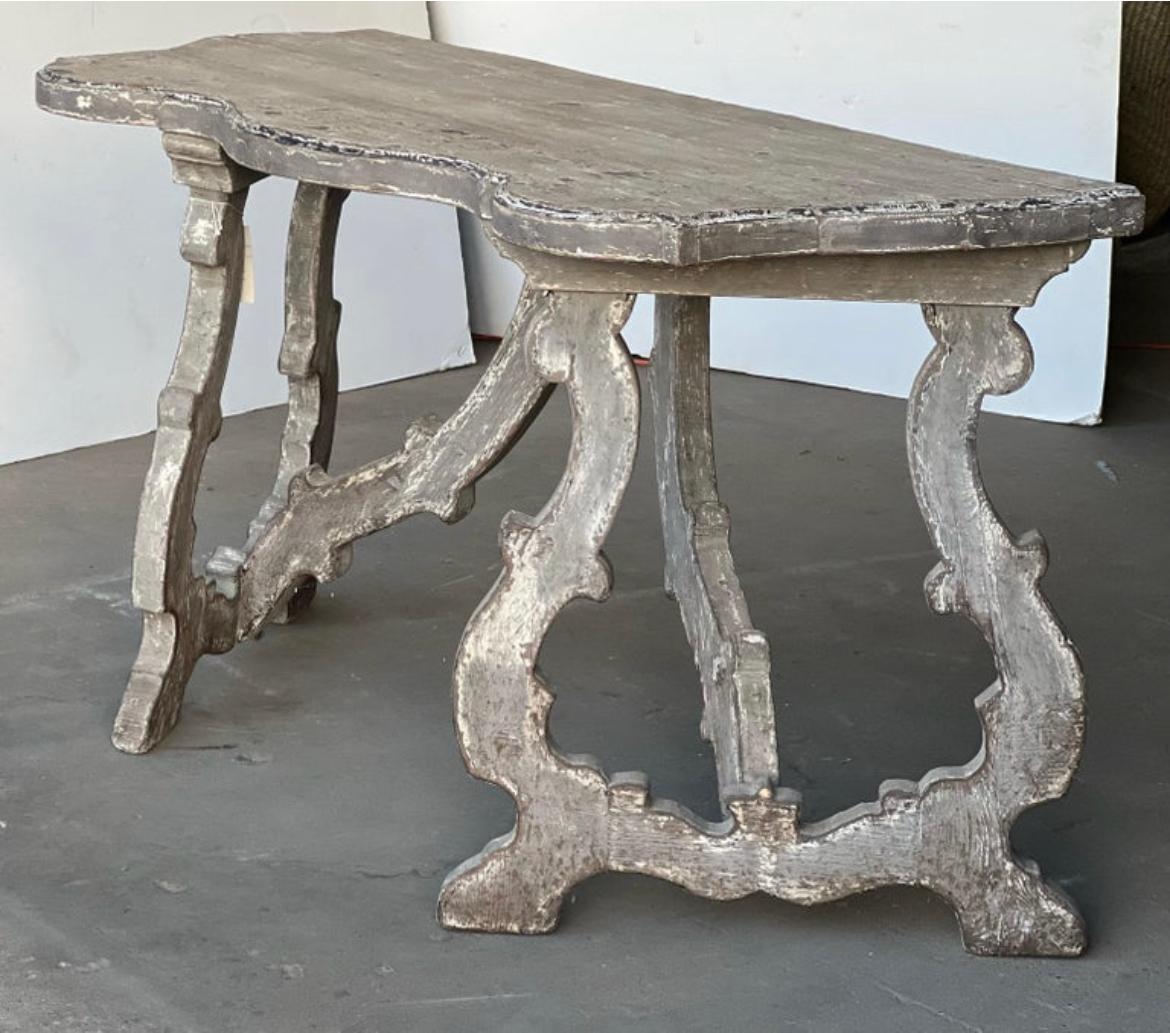 Italian Tuscan Baroque Demilune Pair, Center Table, wabi sabi In Good Condition For Sale In San Angelo, TX