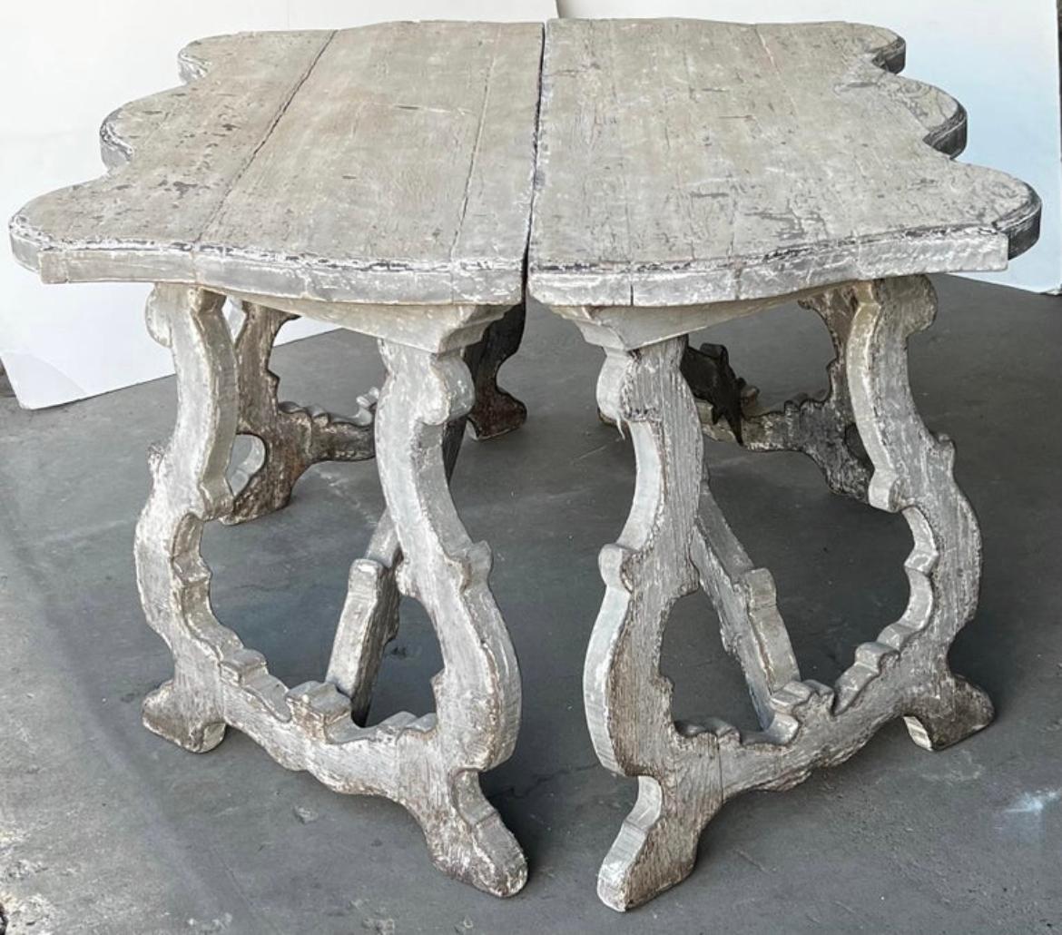 Italian Tuscan Baroque Demilune Pair, Center Table, wabi sabi For Sale 2